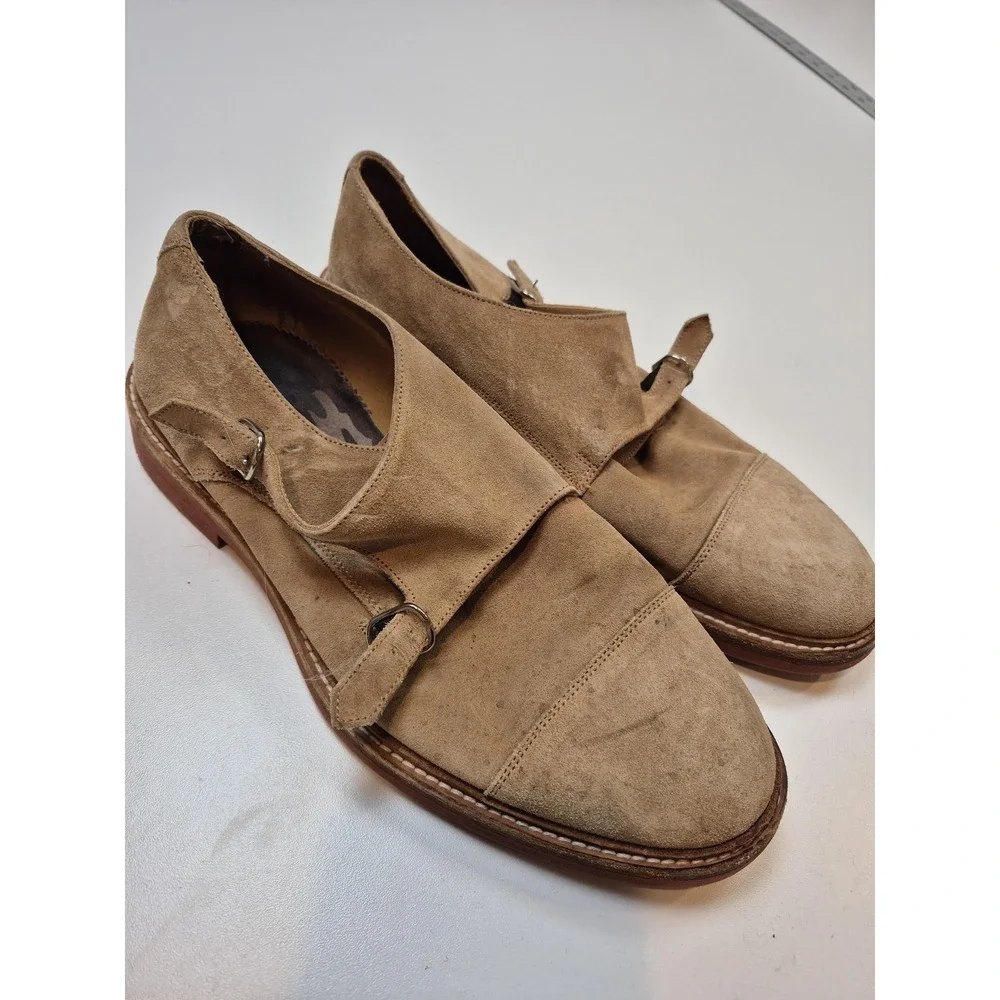 Suitsupply Shoes Mens Size 8 Beige Suede Double Monk Strap Cap Toe Dress